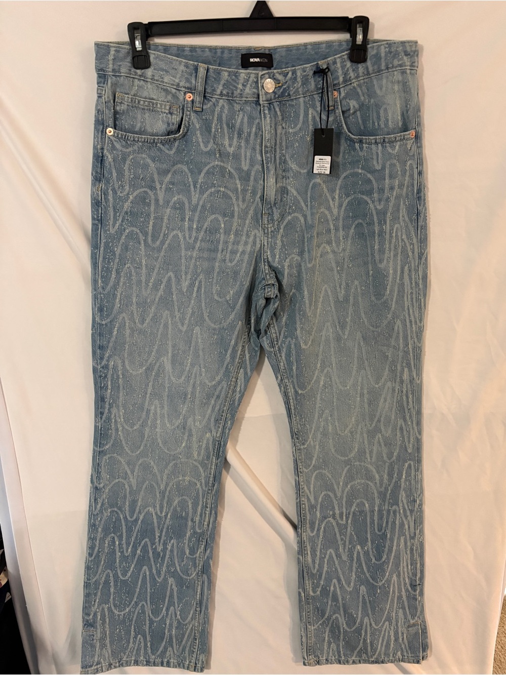 Nova Men’s Light Wash Patterned Jeans